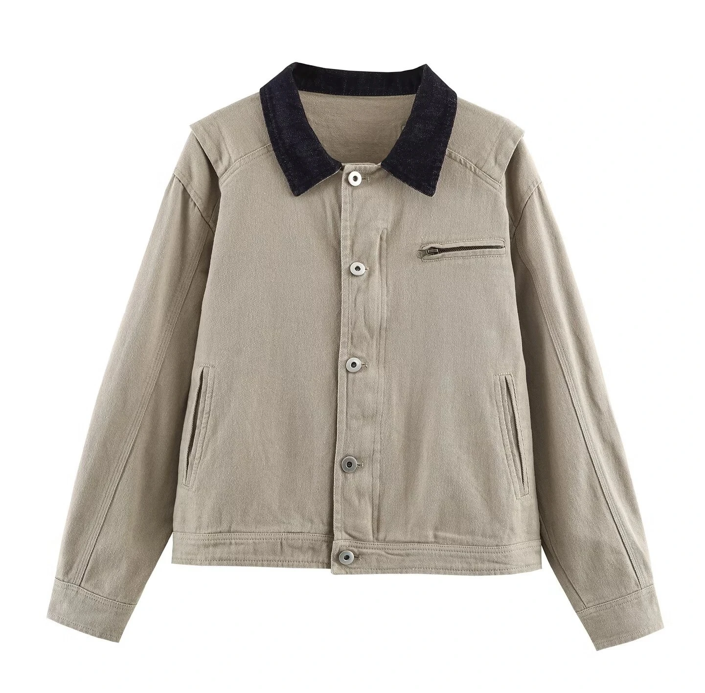 

Женская рабочая одежда с лоскутным воротником в стиле ретро, весна 2026, новая свободная повседневная короткая куртка, топ