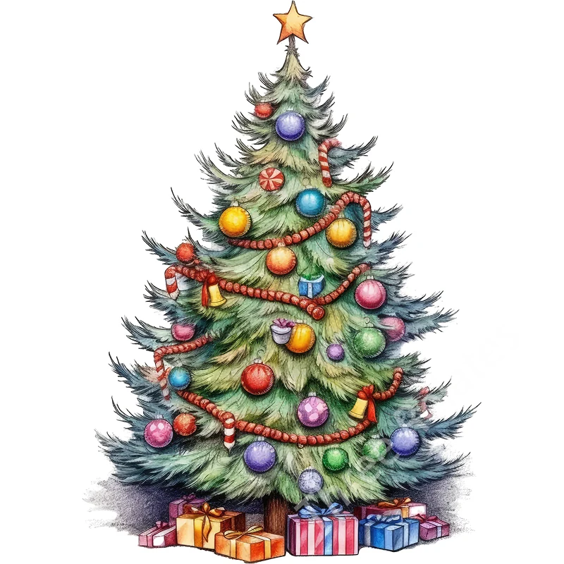 Three Ratels QB16 Light watercolor Christmas tree  joyful Christmas self-adhesive stickers