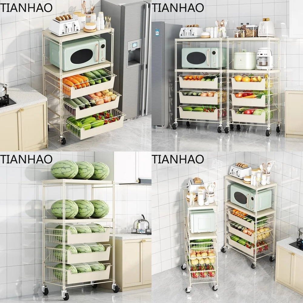 Multi Tier Kitchen Vegetable Rack with Pull Out Storage Bins for Fruits and Vegetables