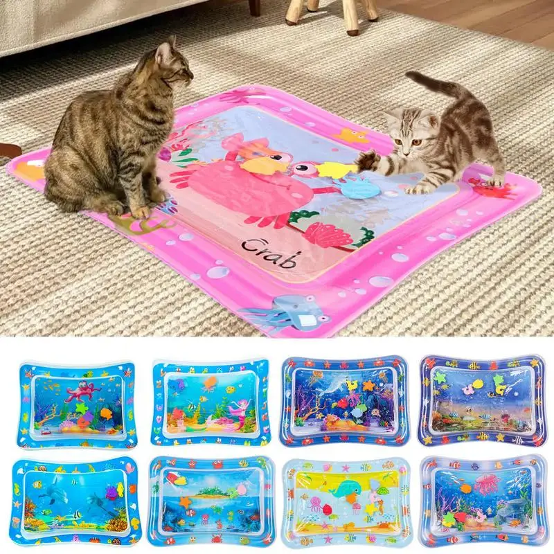 Alfombra de juego sensorial de agua para gatos y perros, tapete inflable grueso con Sensor de agua, Playmat sensorial de agua con peces de mar y Océano