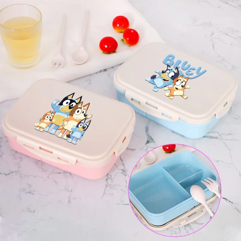 Blueyi Lunch Box with Chopsticks Spoon Cute Portable Bento Boxes Wheat Straw Student Office School Food Container Birthday Gifts