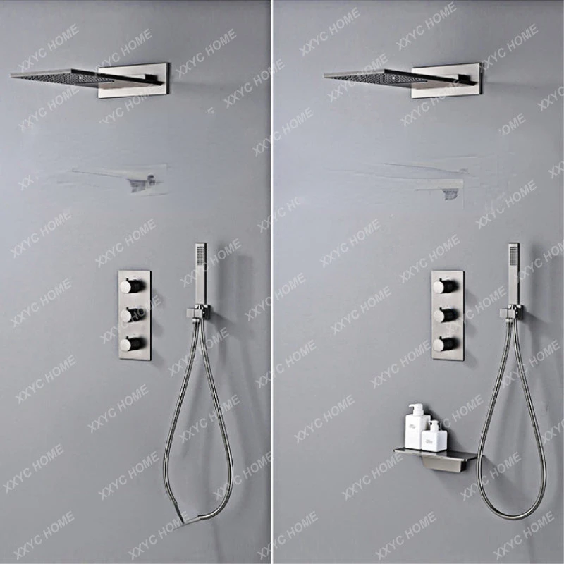 

design brass concealed thermostatic 4-function waterfall shower set pressurized shower embedded box shower faucet