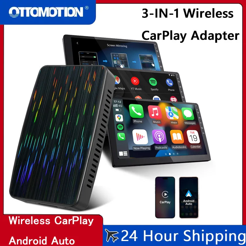 

OTTOMOTION New Wireless CarPlay Wireless Android Auto Adapter 2 in 1 for Youtube Netflix IPTV Car Accessories for Kia Toyota