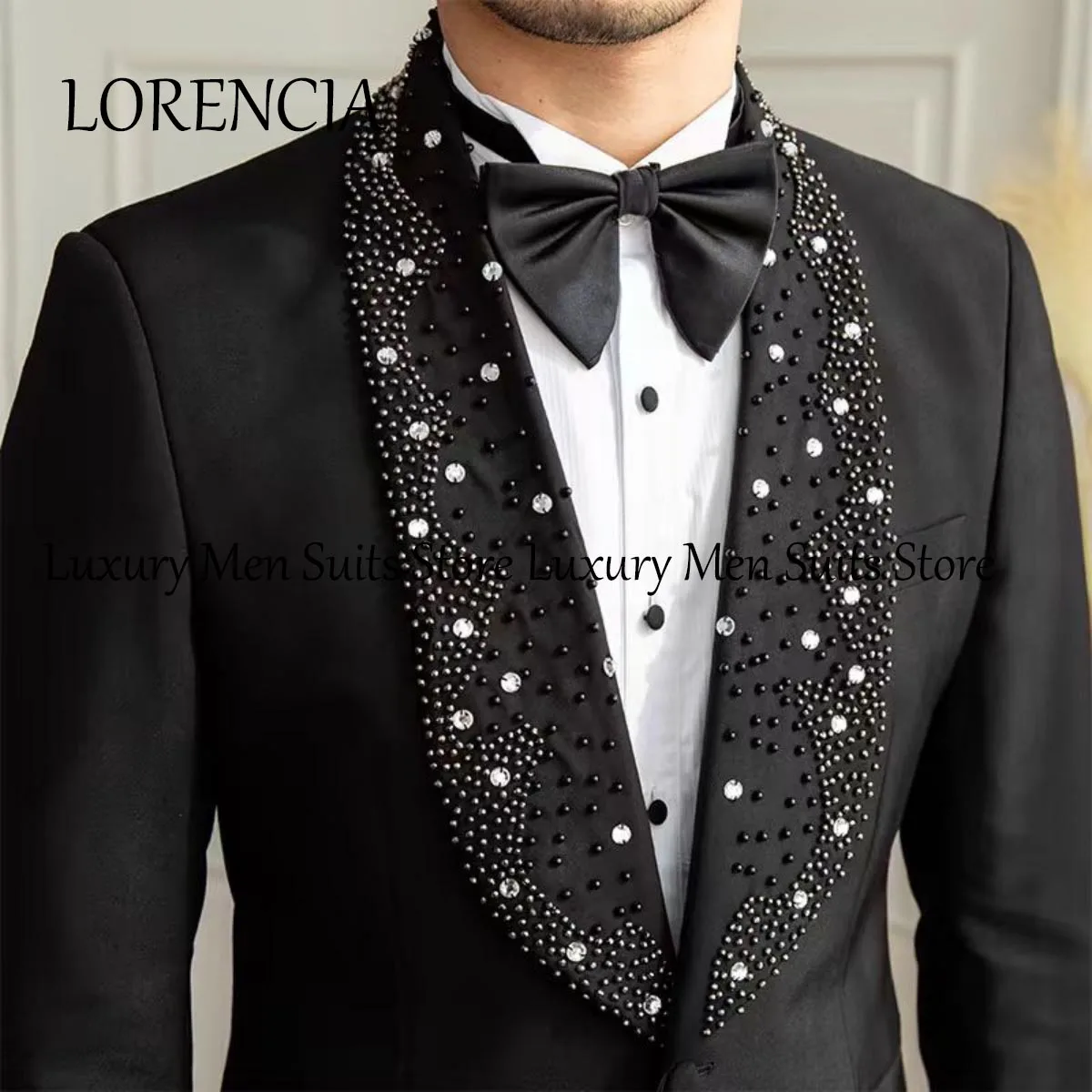 Trajes formales personalizados con cuentas para hombre, chal de lujo con solapa, esmoquin para boda, conjuntos de 3 piezas, Blazers para graduación, corte ajustado