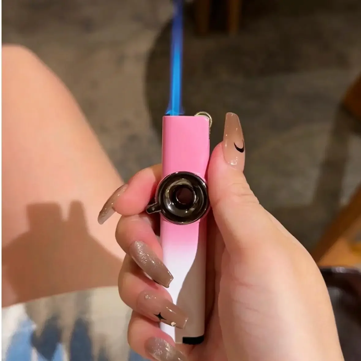 Creative Metal Mini Inflatable Lighter Windproof Direct Spray Blue Flame Butane Grinding Wheel Ignition Portable Lighter