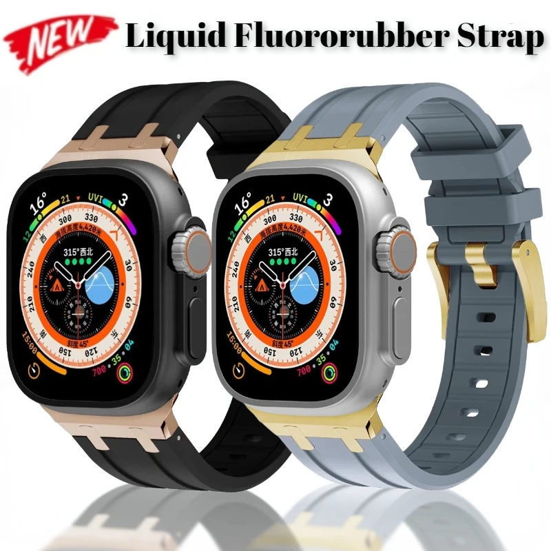 Liquid Fluororubber Strap for Apple Watch Ultra 10 9 8 7 6 5 4 3 SE Modification Kit Wristband IWatch 49mm 46mm 45mm 44mm 42mm