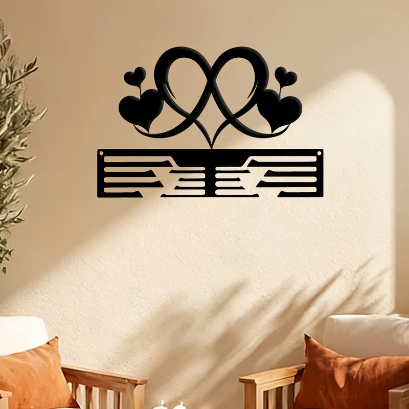 CIFBUY Metal Intertwined Double Hearts Wall Art, 2D Flat Love Heart Iron Wall Decor, Romantic Metal Wall Hanging