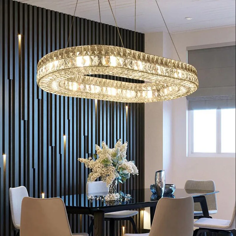 

Modern Gold Crystal Chandelier For Dining Room Kitchen Island Light Fixture Oval Design Ceiling Lamp Hanging Lamp Cristal Lustre