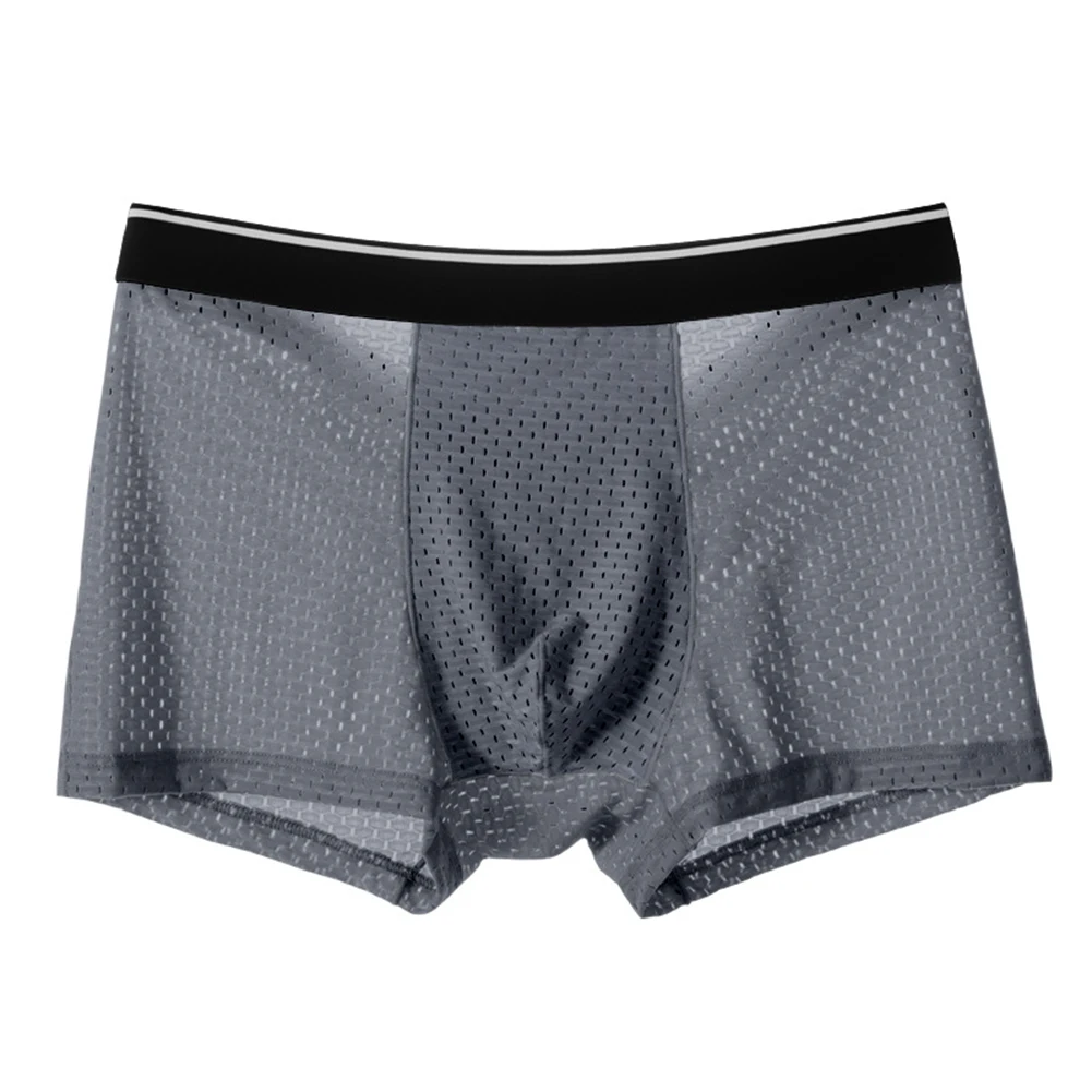 Sexy Men Bulge Pouch Boxer Briefs Fine Mesh Quick-drying Breathable Shorts Casual Underpants Loose Comfortable Soft Homewear