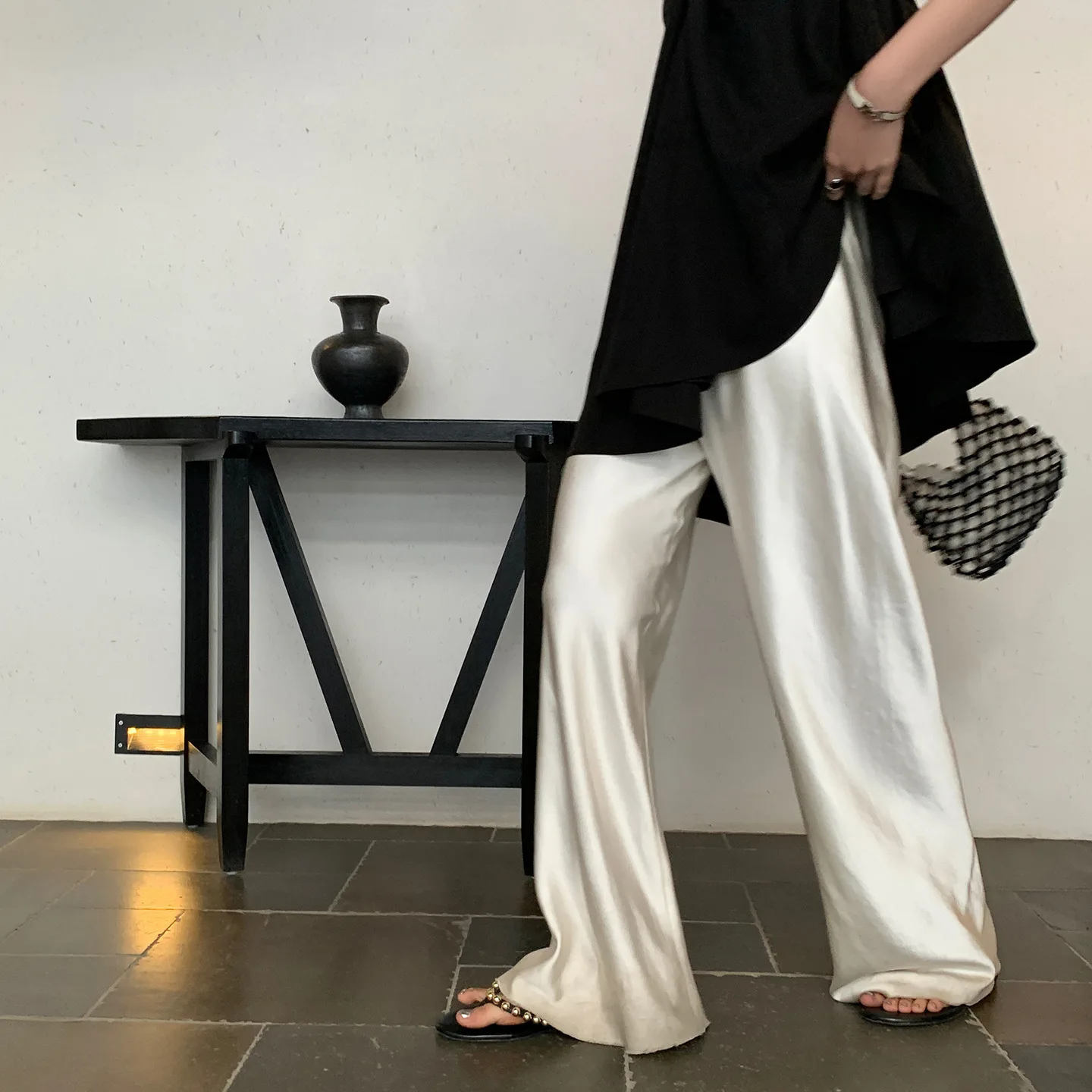 XIZOU Satin Wide Leg Pants Long Floor Casual Pants Women's Summer Party Vacation Travel Festival