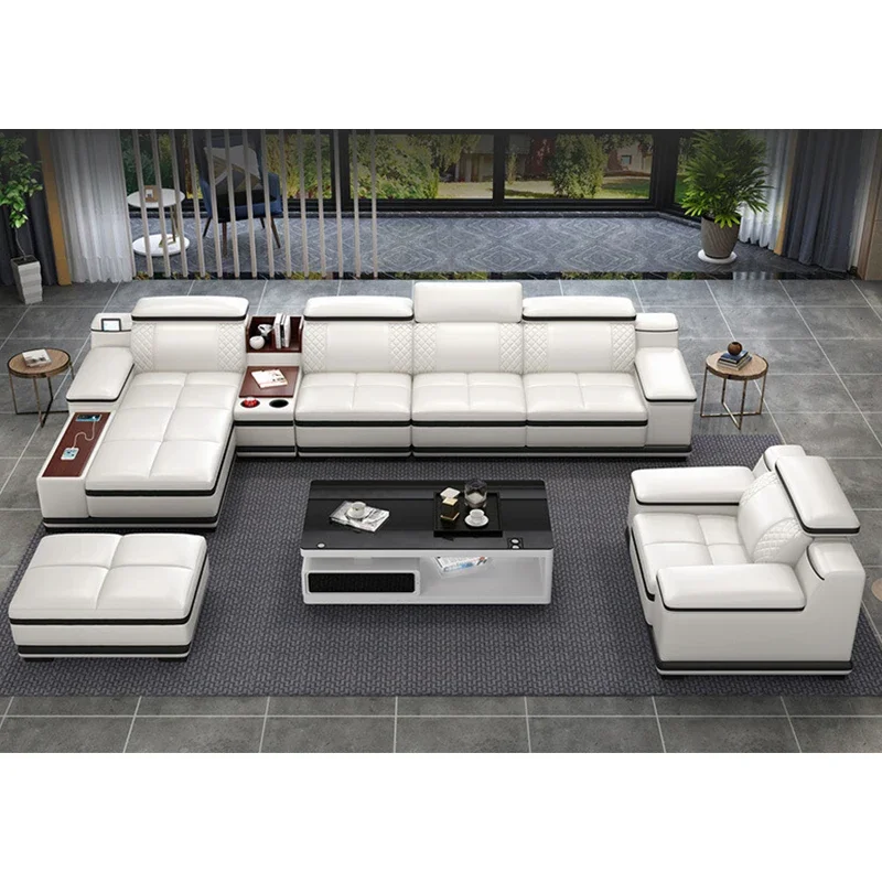 

Современный секционный диван, комплект мебели L-образной формы, большая гостиная, роскошный домашний модульный кожаный диван