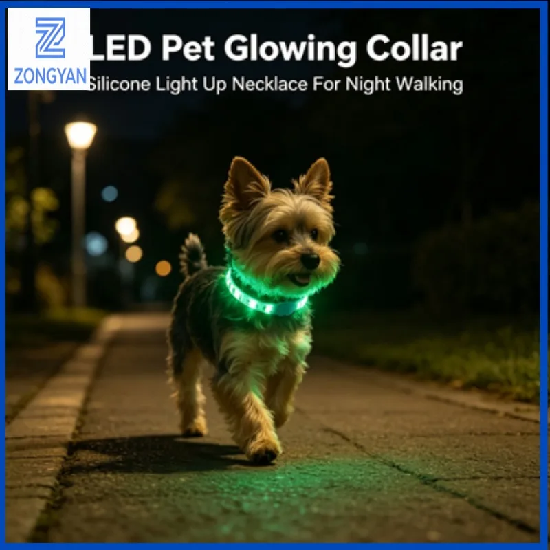 ZONGYAN  LED Pet Glowing Collar USB Rechargeable Silicone Light Up Neck Ring For Dogs Cats Adjustable 7 Color Modes