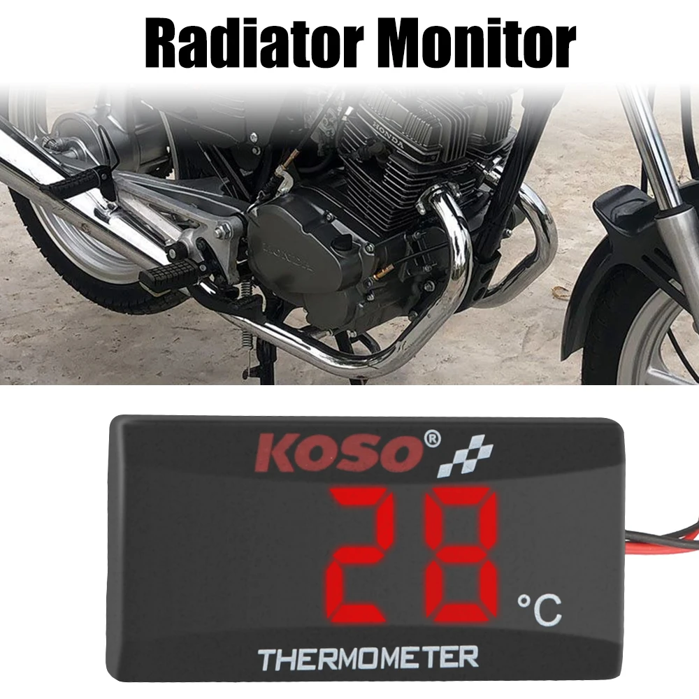 Termometer sepeda motor, 12V 0 ~ 120 °C Monitor termometer tangki air Retrofit pengukur suhu indikator peringatan dengan sensor