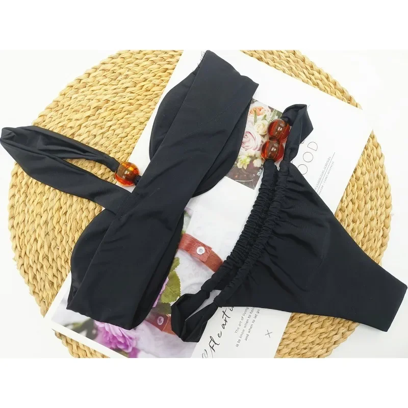 2025 New Styles Women  One Shoulder Low Waisted Bikini Swimsuit Sexy Beads Women Bikini Sets Swimwear Women Two Pieces Bikini