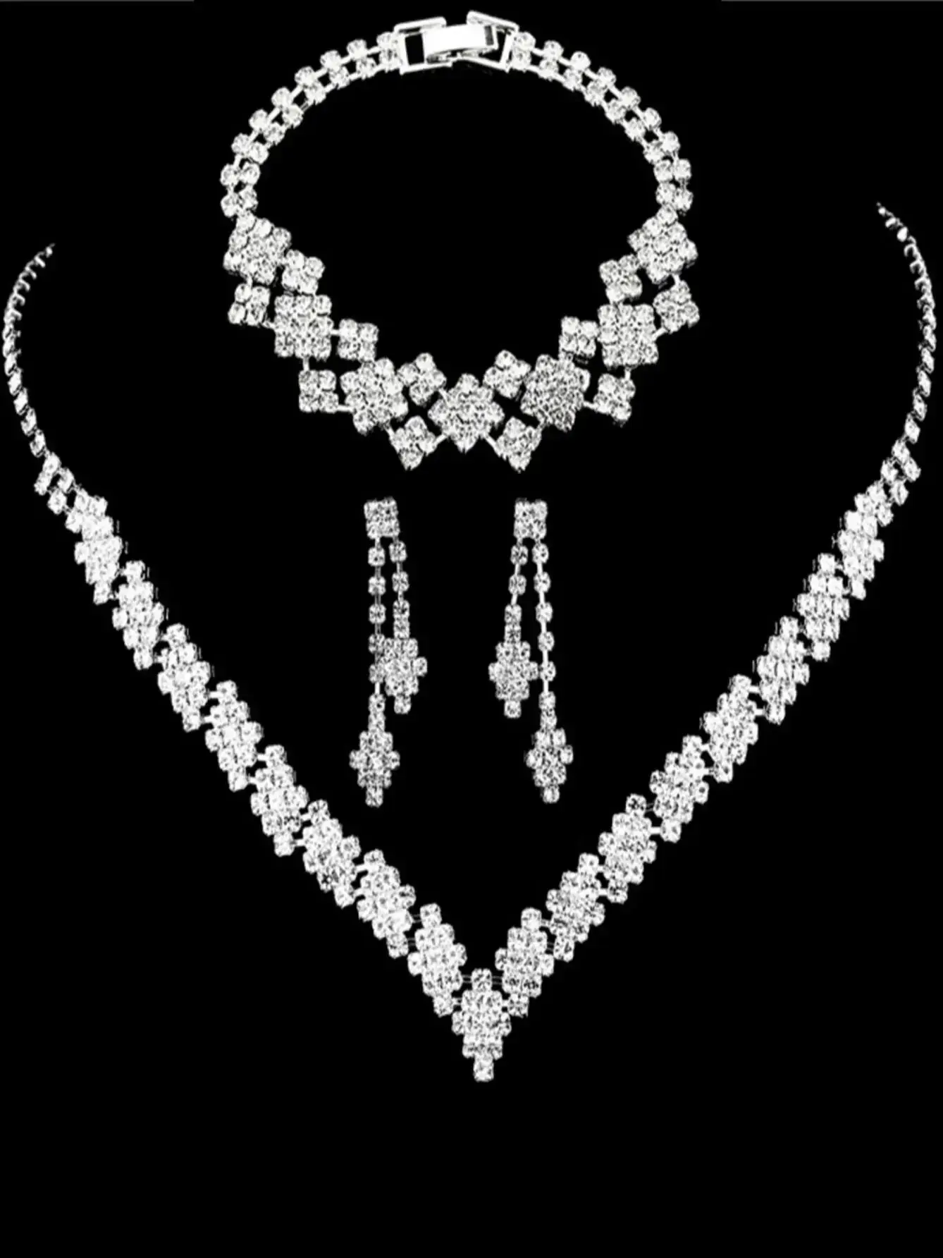 Modische versilberte Strass-Ohrringe mit Quasten und Halskette, Hochzeitsschmuckgeschenk, modischer Stil
