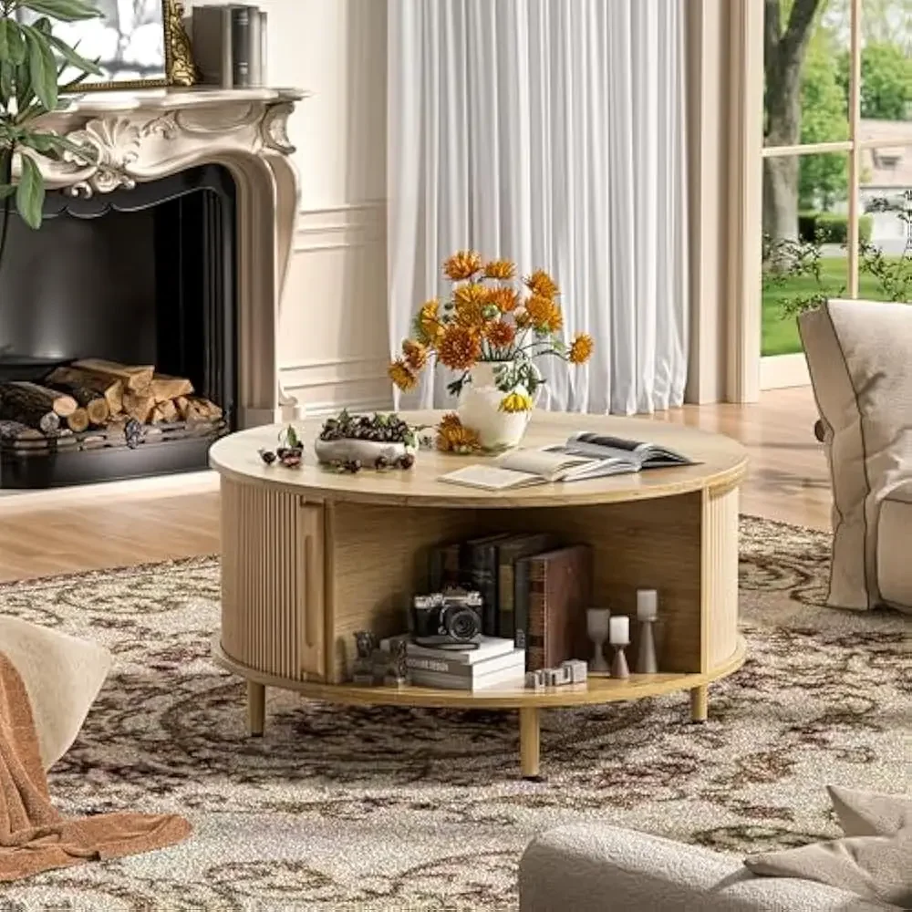 Z Solid Wood Coffee Table With Storage Shelves Sturdy A-Shaped Legs Rustic Space Saving Rectangular 2 Tier Table Living Room Dec