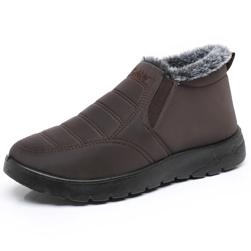 Men Winter Ankle Boots Slip On Fleece Lined Thick Non-slip Sole Warm Comfort Elderly Dad Casual Short Boots