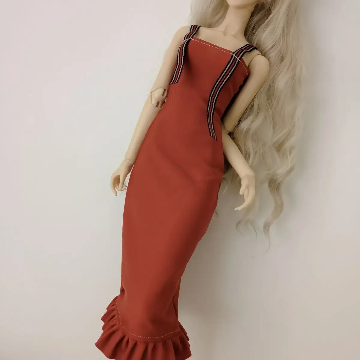 (Customized) 60cm Doll's Clothes for 1/3 Bjd Doll Wine Red Retro Dress with Ruffles Girl Toys Dress Up Doll Accessories, No Doll