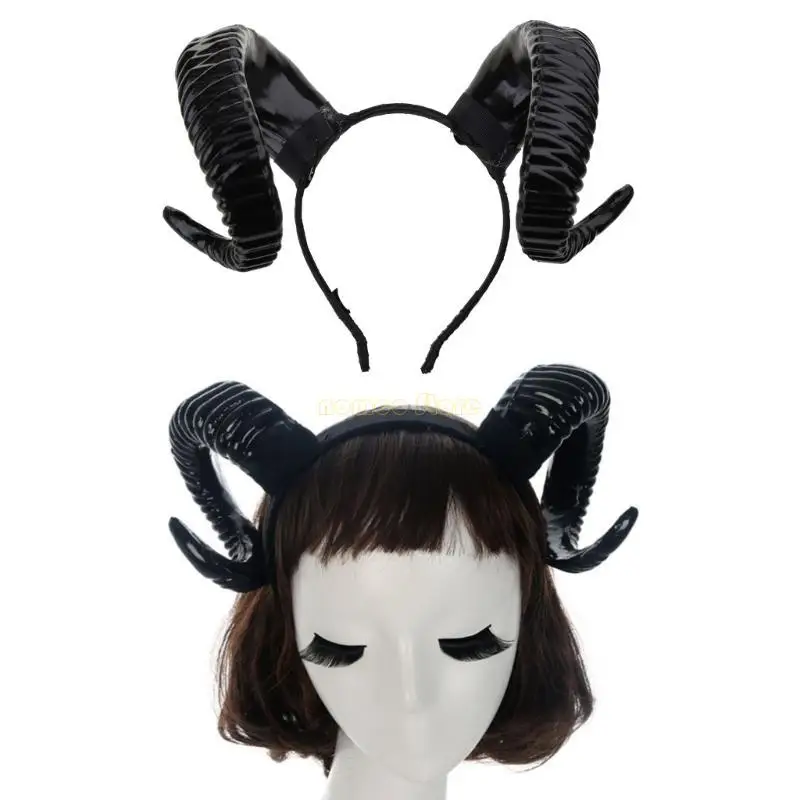 

31BF Gothic Halloween Women Girls Headband Sheep Horn Forest Animal Cosplay Costume H