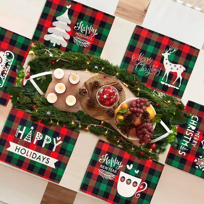 VIKAMA Weihnachts-Tischsets im skandinavischen Stil, einfacher Hirschdruck, wasserdicht, ölbeständig, Tischsets, Heim- und Urlaubsdekorationen