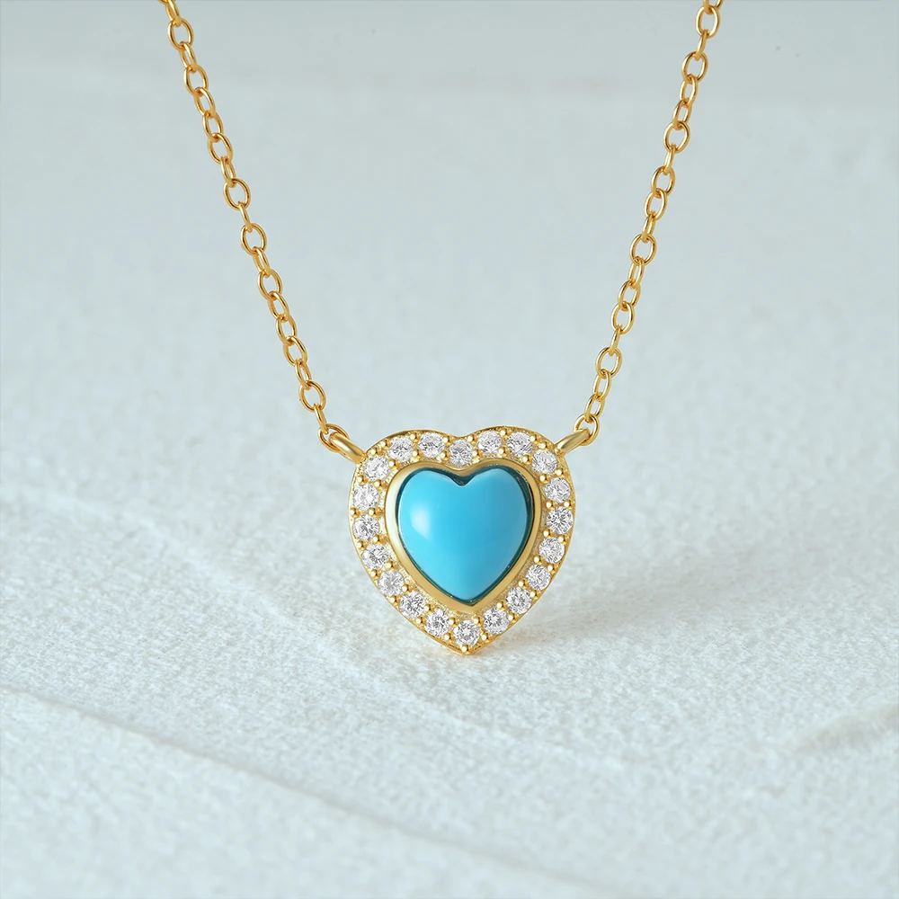 

BOAKO 925 Sterling Silver Love Heart-shaped Zircon Turquoise Pendant Necklaces For Women Valentine's Mother's Day Gift Necklaces