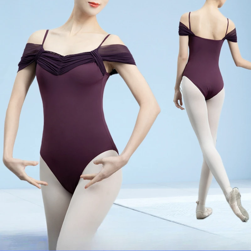 

Ballet Dance Practice Leotards for Women Adult Gymnastics Leotard Yoga Bodysuit Short Sleeve Mesh Splice Ballerina Dancewear
