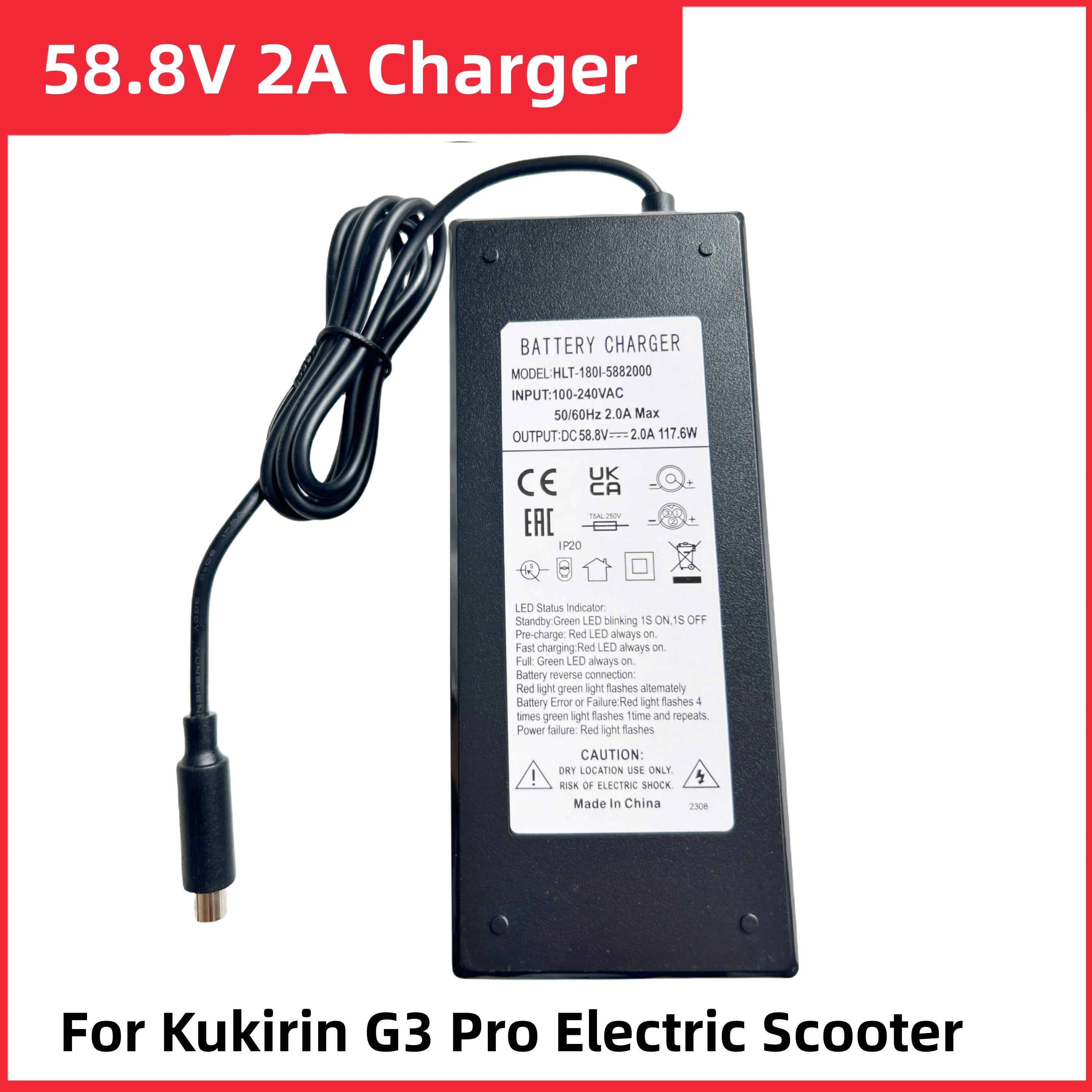 Original Charger For Kukirin G3 Pro Electric Scooter Input 100-220V Output 58.8V 2.0A Lithium Battery Charger Parts Replacement