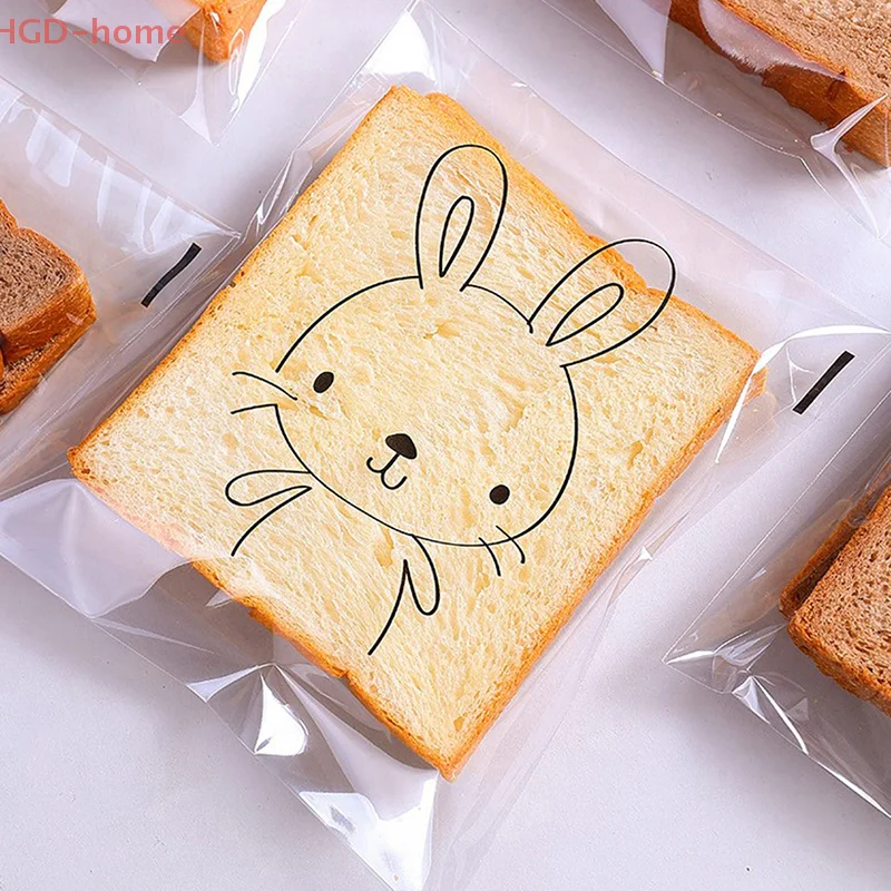 100 SZTUK Przezroczyste samoprzylepne torby na prezenty Cute Bunny Cat Bear Animal Bread Toast Cookies Baking Packaging Bag Supplies