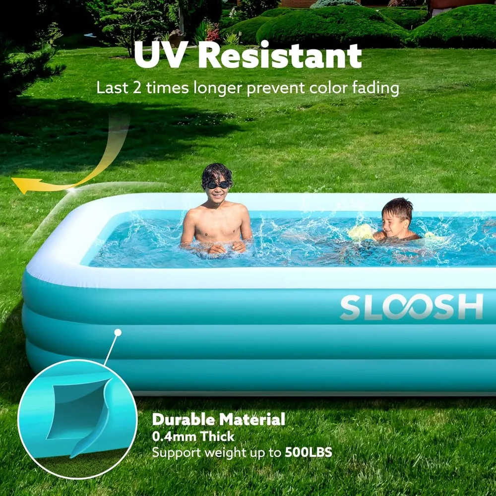 

Inflatable Swimming Pool with Seats,120" x 72" x 22"Full-Sized Blow Up Durable for Summer Water Party Backyard Garden Lawn,Cyan