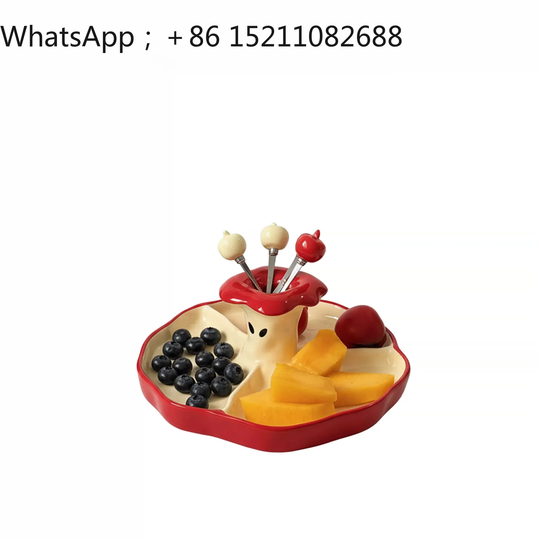 LLY Design Sense Ceramic Fruit Plate with Fork Apple Snack Dim Sum Plate Housewarming Gift