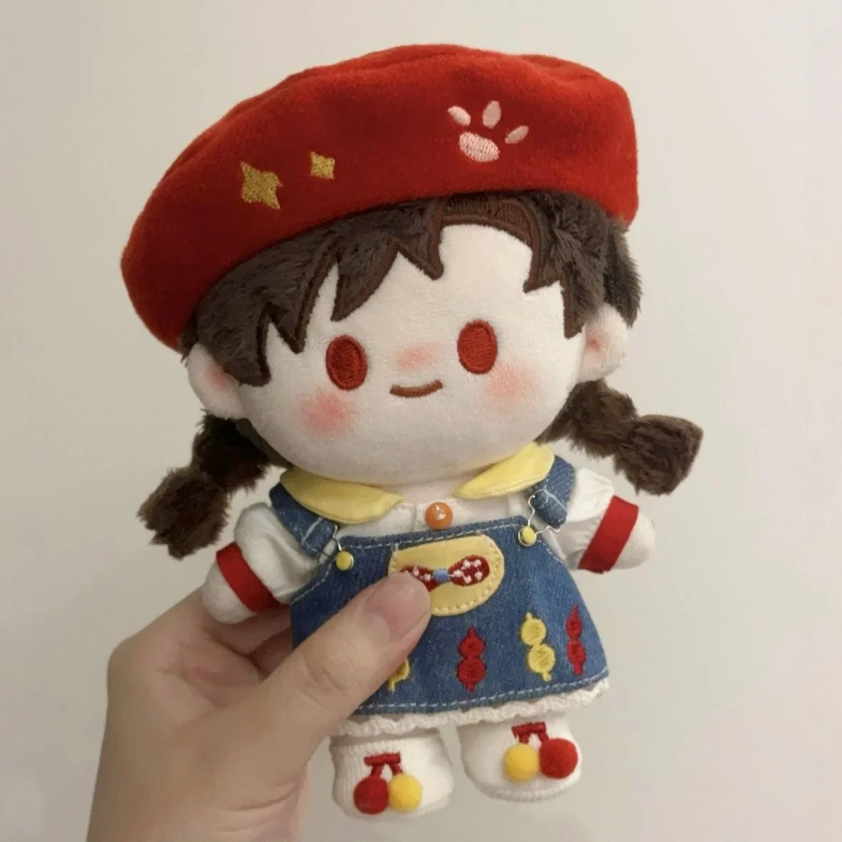 

10cm Cotton Doll Cute Beret +Tops+Skrit +Suger Bag Outfit Doll Dress Up Clothes Accessories