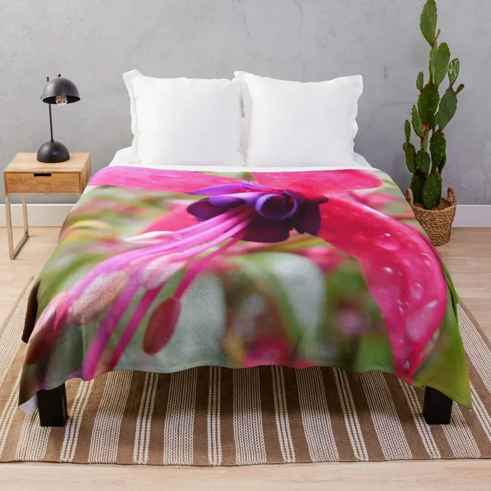 

Fuschia Flower w/ Water Droplets 240 Throw Blanket Flannel Fabric Shaggy Luxury Blankets