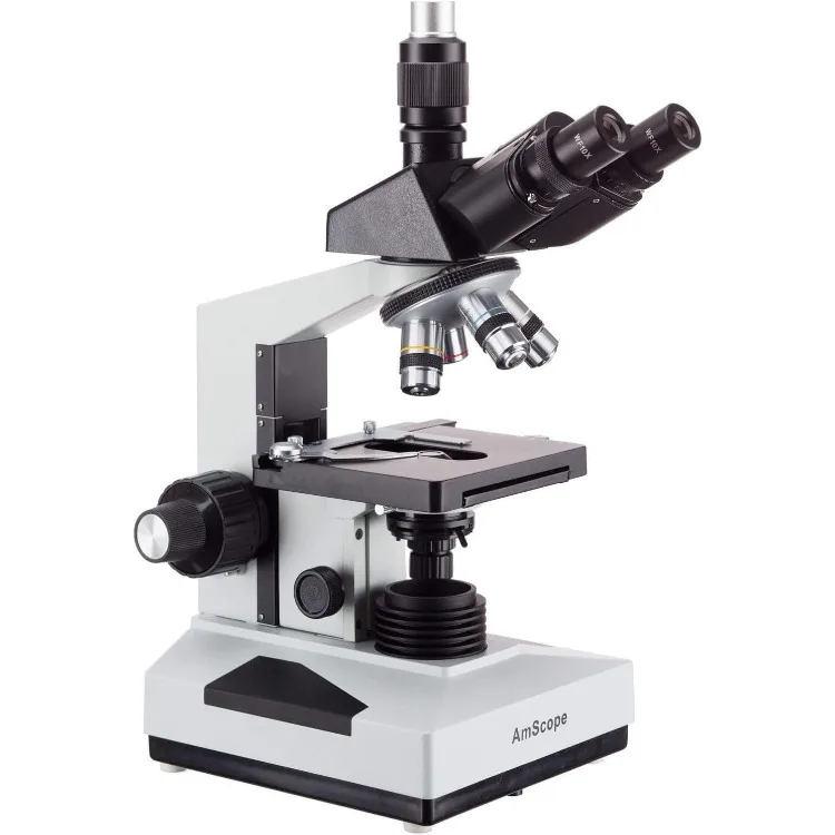 T490B Compound Trinocular Microscope, 40X-2000X Magnification, Halogen Light, Abbe Condenser, 2-Layer Mechanical Stage