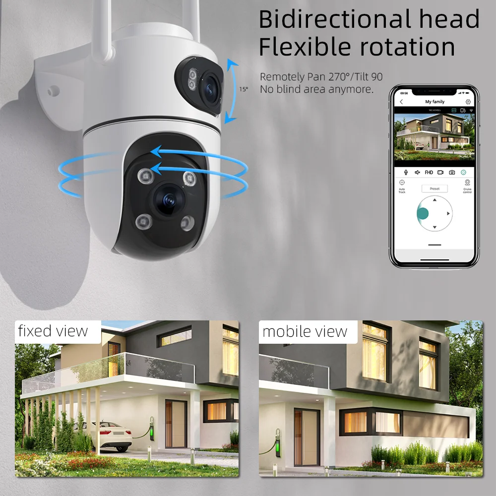 4K 8MP Dual Lens Wifi Camera Outdoor PTZ Night Vision Dual Screen Human Detection Security Protection Surveillance IP Camera
