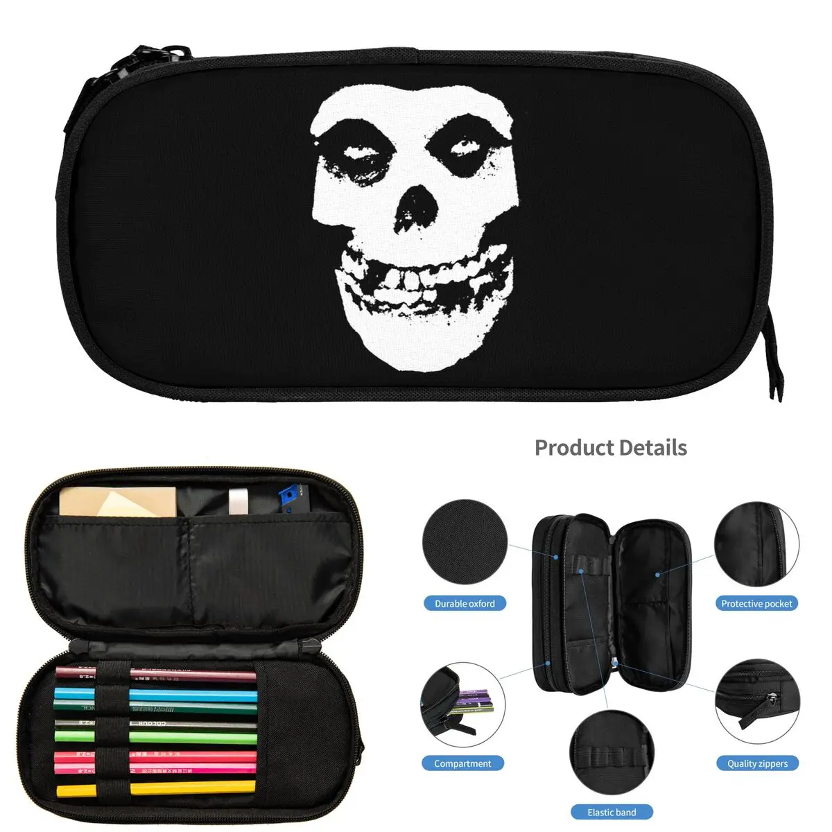 Misfits Skull Pencil Cases for Students School Pen Box Pencil Bag سعة كبيرة قلم رصاص الحقيبة حامل القلم