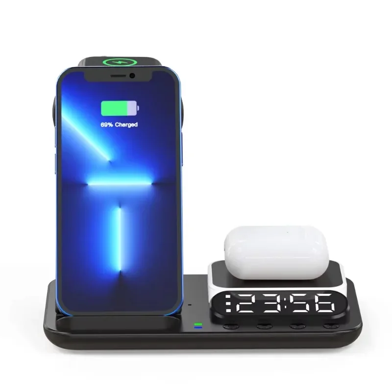 Hot multi-function wireless charger alarm clock 6 3 in 1 integrated mobile phone charger 5 in 1 wireless charger