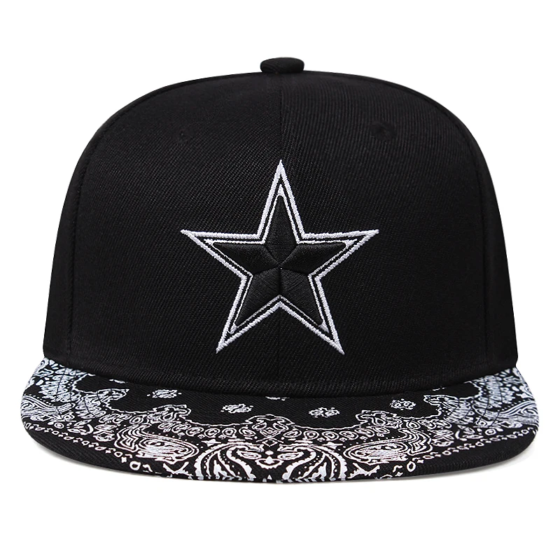 Pentagram Stereo Embroidery Men's Women's Spring/Summer Cotton Flat Snapback Cap Trucker Cap