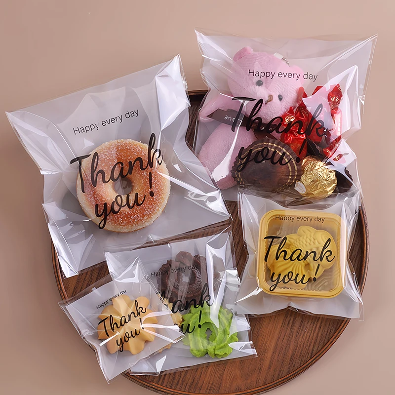 50Pcs Transparent THANK YOU Self-adhesive Bag Plastic Pouches For DIY Jewelry Display Cookies Storage Gifts Bag