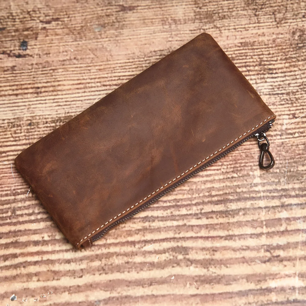 ZRCX Herren-Geldbörse aus echtem Leder mit langem Reißverschluss, erste Schicht aus Rindsleder, ultradünne Jugend-Handtaschen-Geldbörse, trendige Marke, einfache Geldbörse – Detail 16