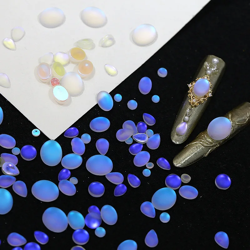 50PCS Blue Purple Tear Cat Eye Matte Diamond Round Oval Drop Flatback Nail Art Rhinestones Decorations Manicure Charms Suppliers