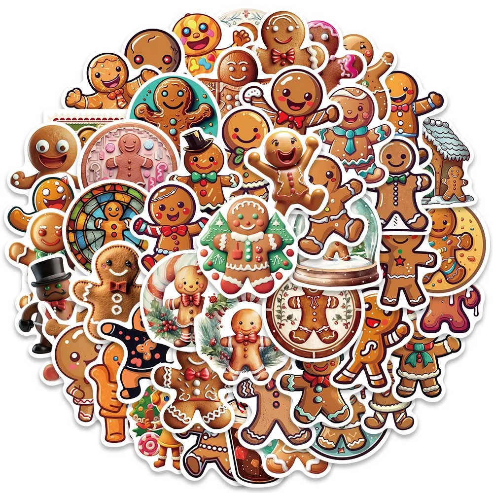 50pcs Funny Cute Cartoon Gingerbread Man Stickers For Laptop Water Bottle Luggage Notebook Waterproof Graffiti Vinyl Decals