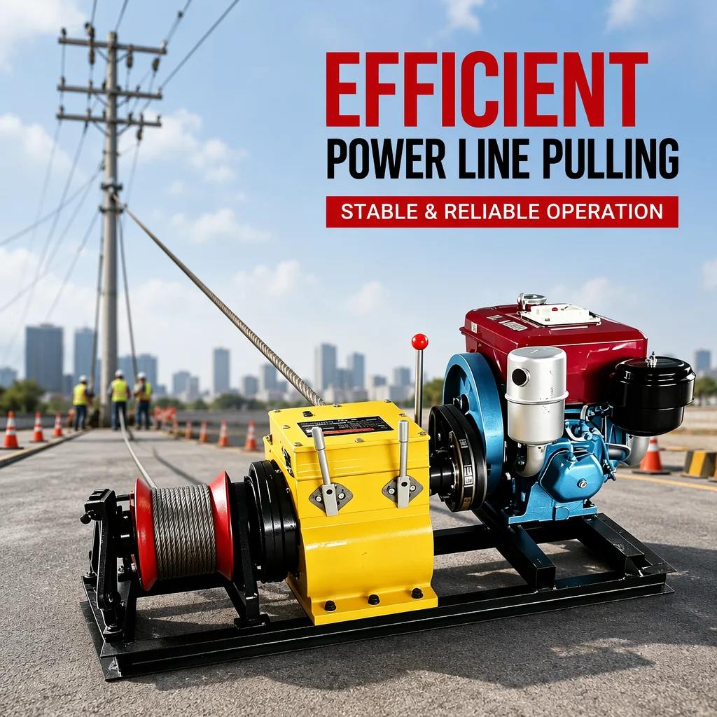 YILI 3Ton Diesel Engine Capstan Winch Hourglass Drum Belt Drive Twin Lever Portable Cable Puller Steel Frame Work Stringing Tool