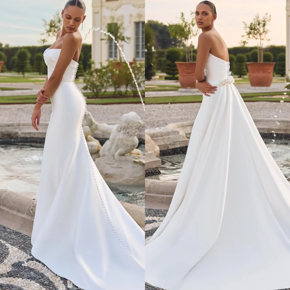 

Customized Mermaid Temperament Wedding Dresses Romantic Strapless Heavy Industry Wedding Dresses Court Train Bride Gowns