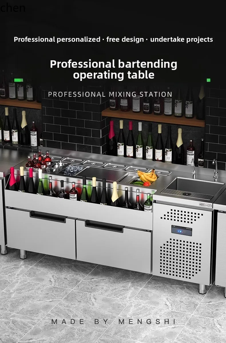 ZML Commercial Workbench Refrigerated Wine Bar Operating Table Wine Tank Cabinet