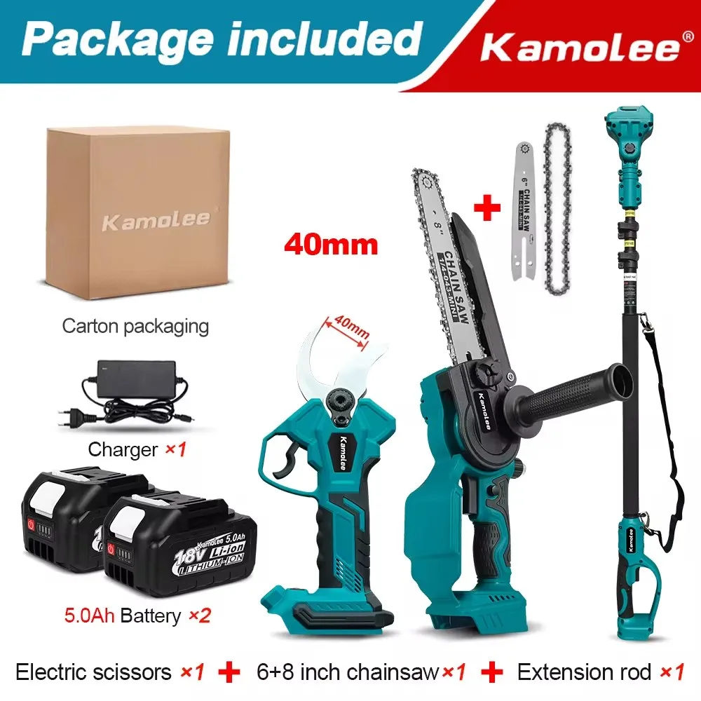 Kamolee draadloze accu-snoeischaar, 2,5 m verlengpaal voor 50 mm / 40 mm elektrische schaar en 8 "elektrische zaag boomgaard snoeien