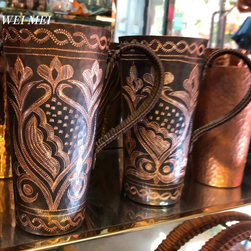Unique Pattern Random Vintage Copper Mug,Breakfast Cup,Handcrafted Carving Flower Texture Art Friend Gift Coffee Mug Tableware