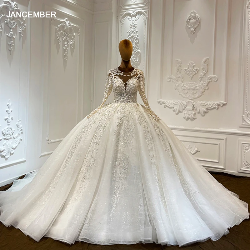 

Jancember Princess Factory Wholesale Dresses For Women 2024 Organza Ball Gown Full Sleeves Embroidery Robe De Mariée LSCJ11