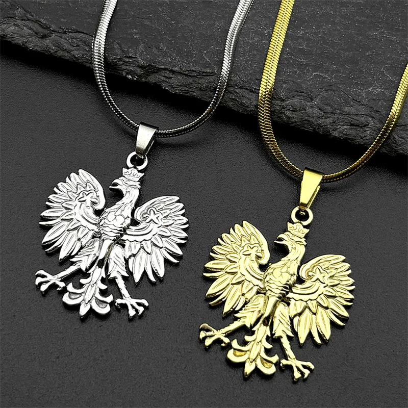 

Poland National Emblem Symbol Eagle Pendant Necklaces for Women Men Gold Silver Color Stainless Steel Polska Party Jewelry Gift