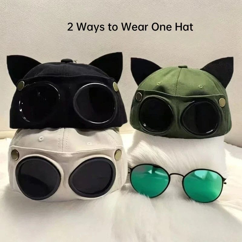 

Fashion Cat Ears Aviator Sunglasses Baseball Cap ersonality Streetwear Sun Protection Hat Hip Hop Hat For Men Women