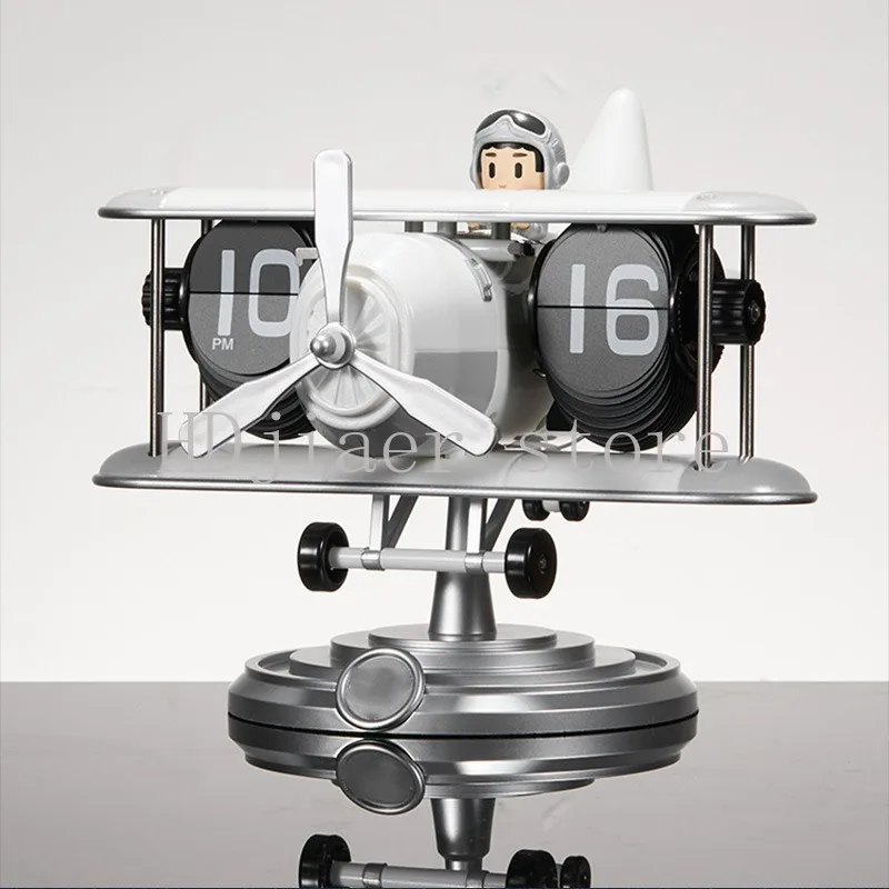

Vintage Aircraft Automatic Page-Turning Clock - Desktop Decor, Digital Mechanical Table Clock, Creative Living Room Ornament